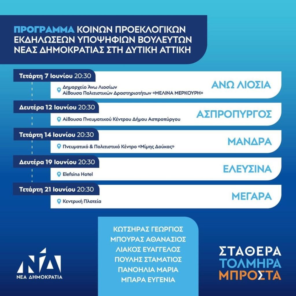 Μία γροθιά οι υποψήφιοι βουλευτές ΝΔ Δυτικής Αττικής - Πρόγραμμα κοινών εμφανίσεων 
